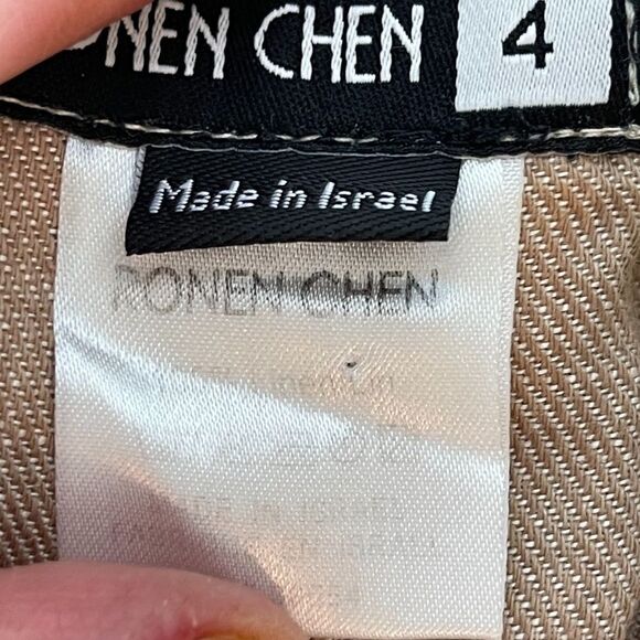 Ronen Chen Tan Linen Wide Leg Pants Sz 4 - Picture 6 of 13